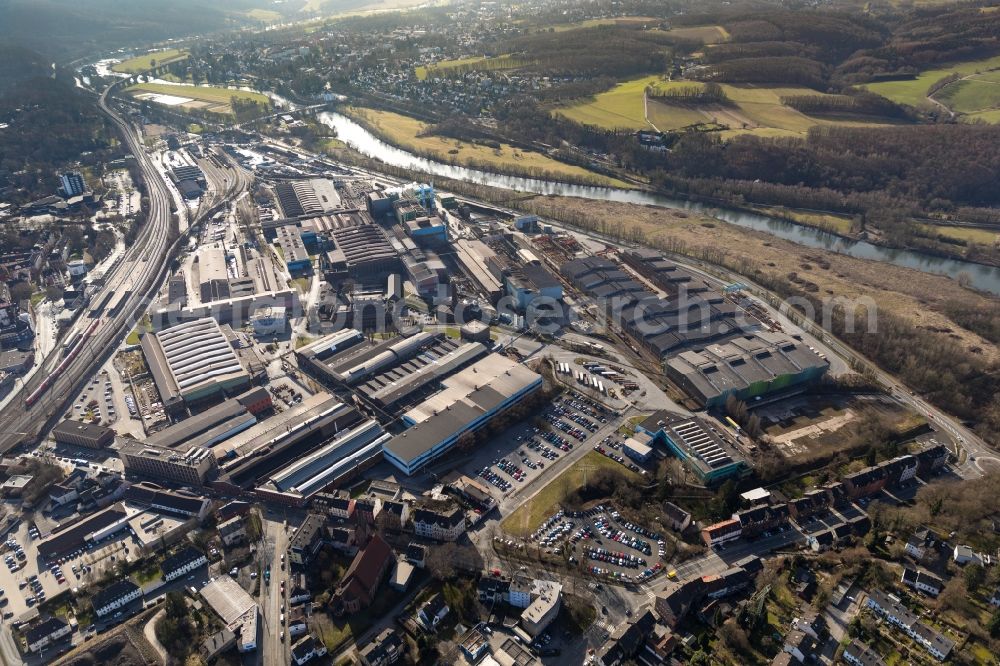 Witten from the bird's eye view: Technical equipment and production facilities of the steelworks Deutsche Edelstahlwerke in Witten in the state North Rhine-Westphalia, Germany