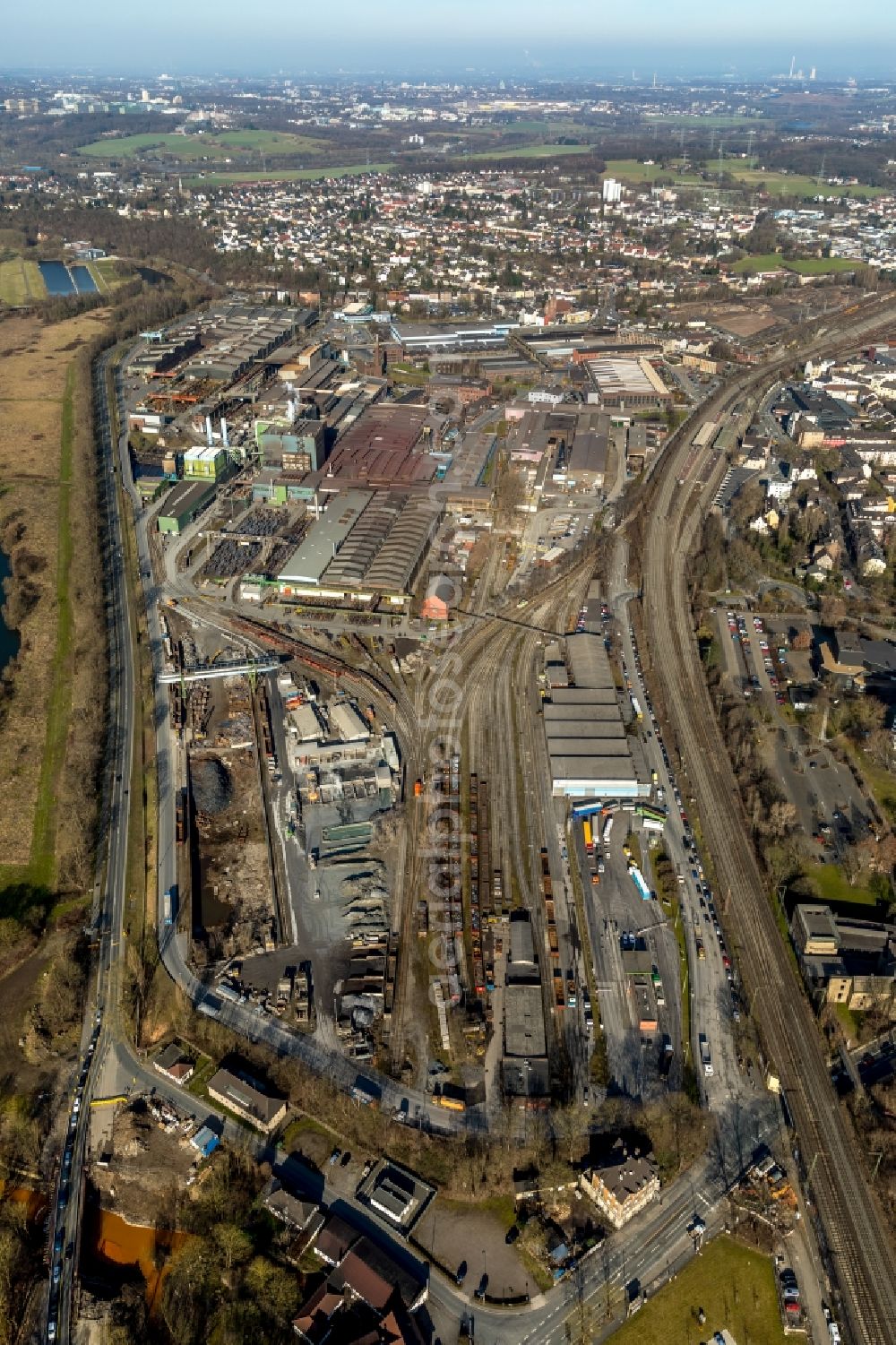 Aerial photograph Witten - Technical equipment and production facilities of the steelworks Deutsche Edelstahlwerke in Witten in the state North Rhine-Westphalia, Germany