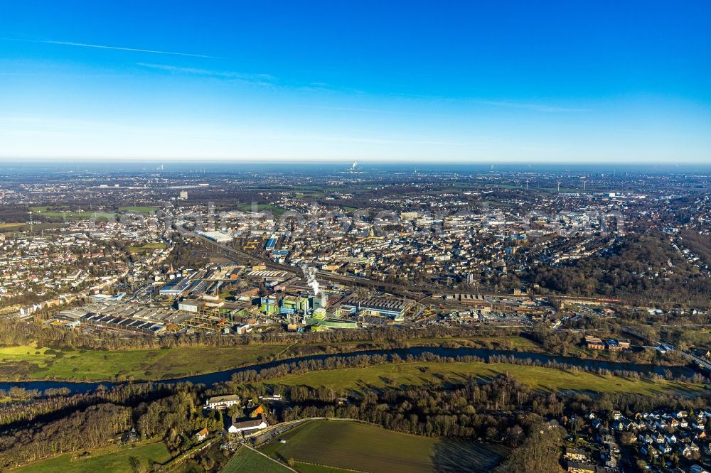 Witten from the bird's eye view: Technical equipment and production facilities of the steelworks Deutsche Edelstahlwerke in Witten in the state North Rhine-Westphalia, Germany