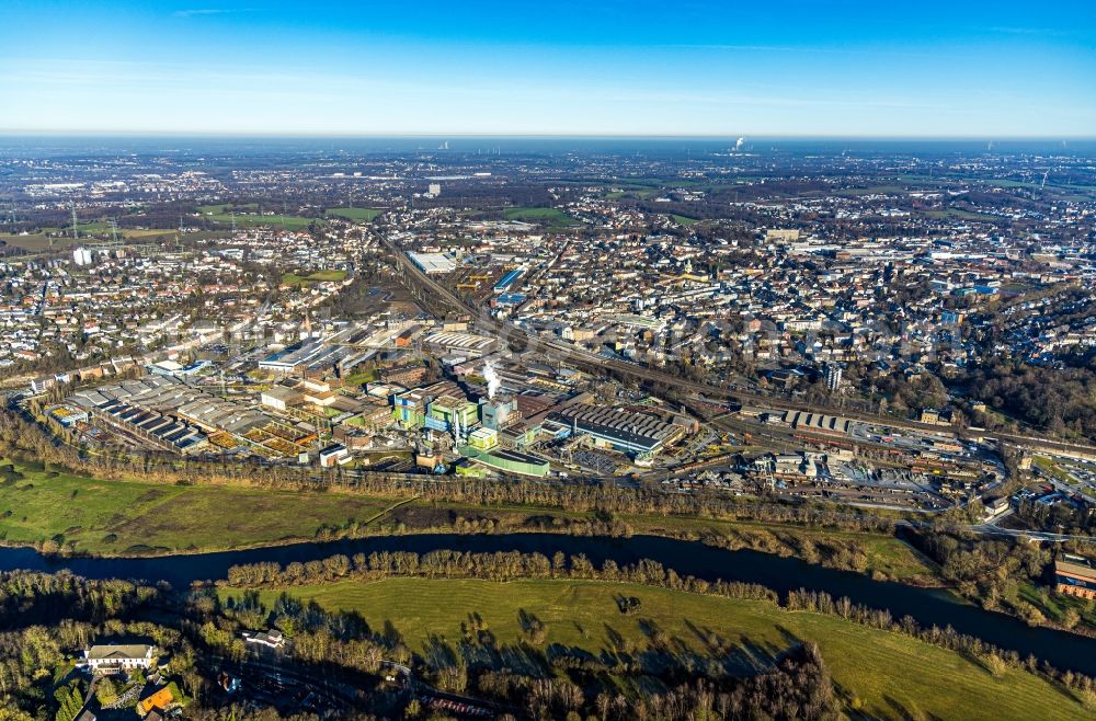 Aerial photograph Witten - Technical equipment and production facilities of the steelworks Deutsche Edelstahlwerke in Witten in the state North Rhine-Westphalia, Germany