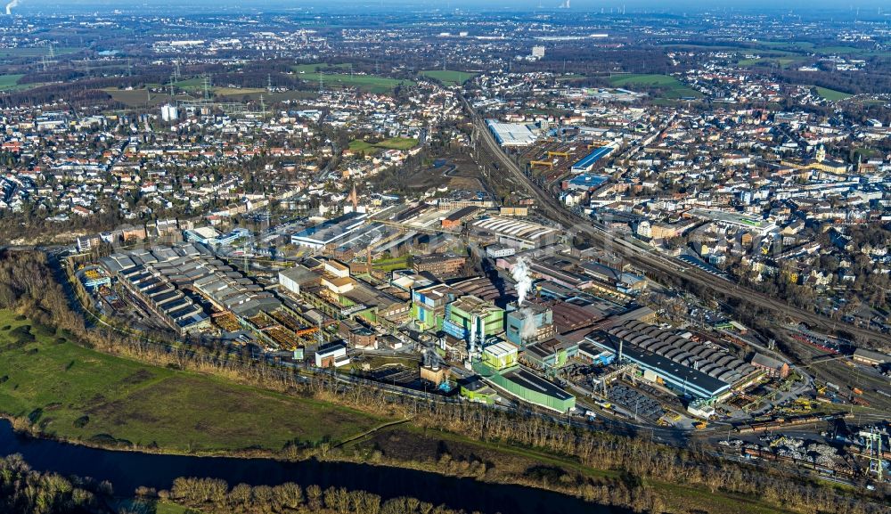 Witten from above - Technical equipment and production facilities of the steelworks Deutsche Edelstahlwerke in Witten in the state North Rhine-Westphalia, Germany