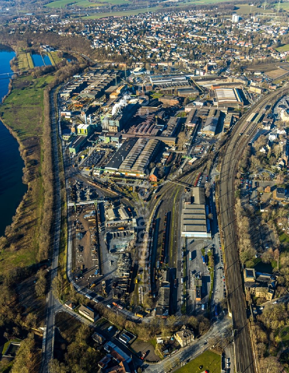 Aerial photograph Witten - Technical equipment and production facilities of the steelworks Deutsche Edelstahlwerke in Witten in the state North Rhine-Westphalia, Germany