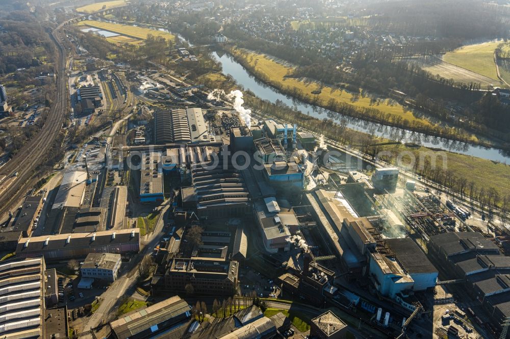 Witten from above - Technical equipment and production facilities of the steelworks Deutsche Edelstahlwerke in Witten in the state North Rhine-Westphalia, Germany