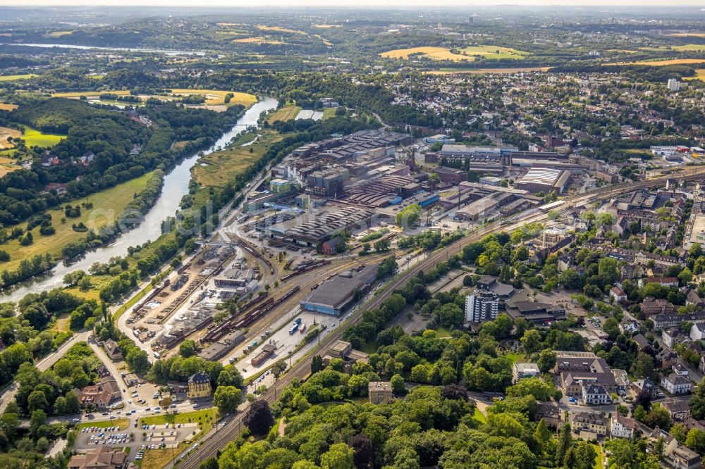 Witten from the bird's eye view: Technical equipment and production facilities of the steelworks Deutsche Edelstahlwerke in Witten in the state North Rhine-Westphalia, Germany