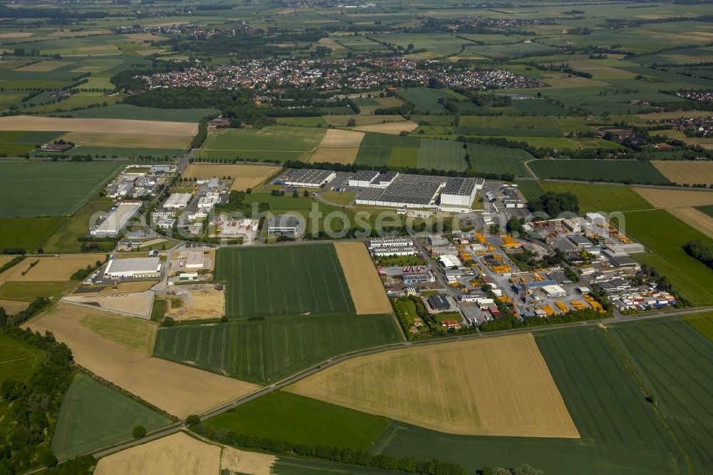 Erwitte from the bird's eye view: Equipment in the industrial area along the course of the road K48 Weckinghauser Weg in Erwitte in the state North Rhine-Westphalia