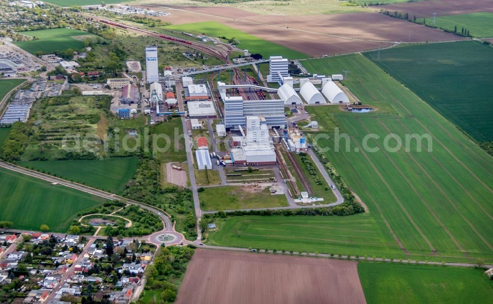 Bernburg (Saale) from the bird's eye view: Technical facilities in the industrial area of ESCO Bernburger Salzwerke in Bernburg (Saale) in the state Saxony-Anhalt, Germany