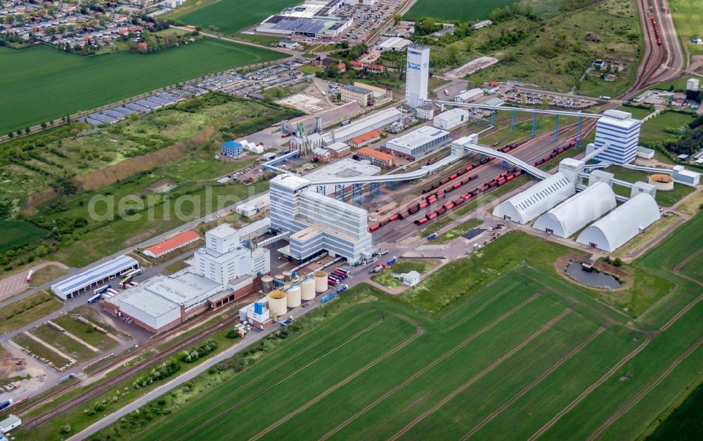 Bernburg (Saale) from the bird's eye view: Technical facilities in the industrial area of ESCO Bernburger Salzwerke in Bernburg (Saale) in the state Saxony-Anhalt, Germany