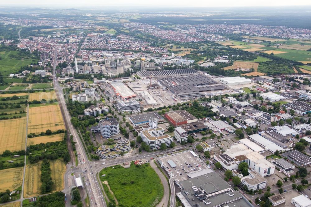 Heidelberg from above - Technical facilities in the industrial area Eternit factory in the district Leimen in Heidelberg in the state Baden-Wuerttemberg, Germany