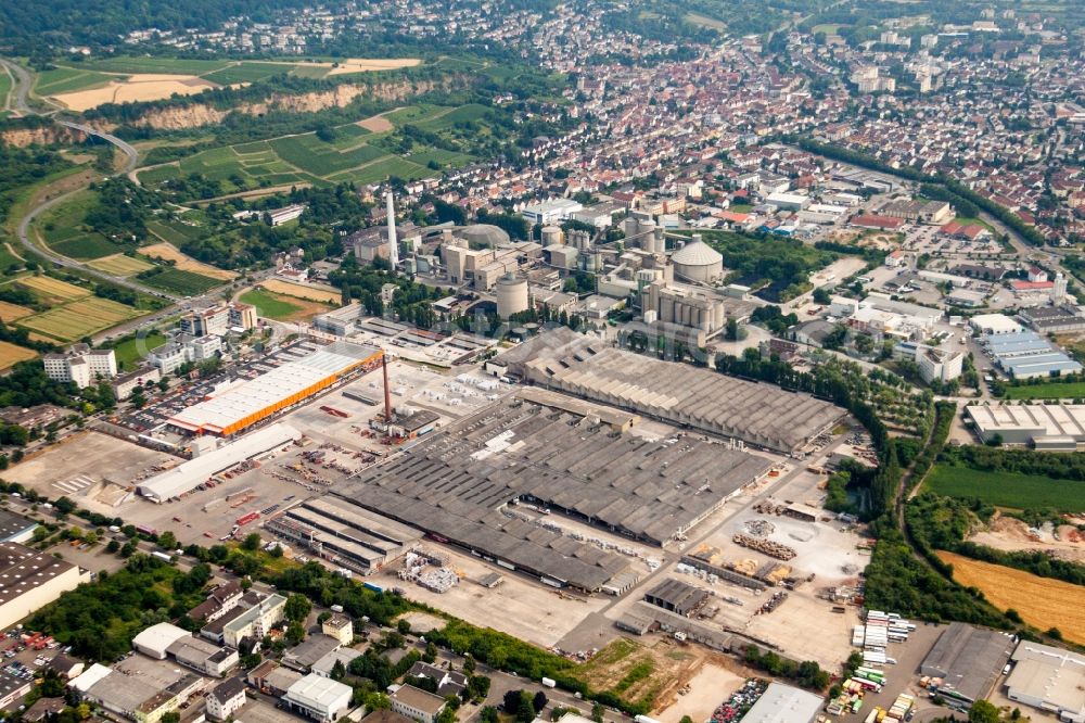 Heidelberg from the bird's eye view: Technical facilities in the industrial area Eternit factory in the district Leimen in Heidelberg in the state Baden-Wuerttemberg, Germany