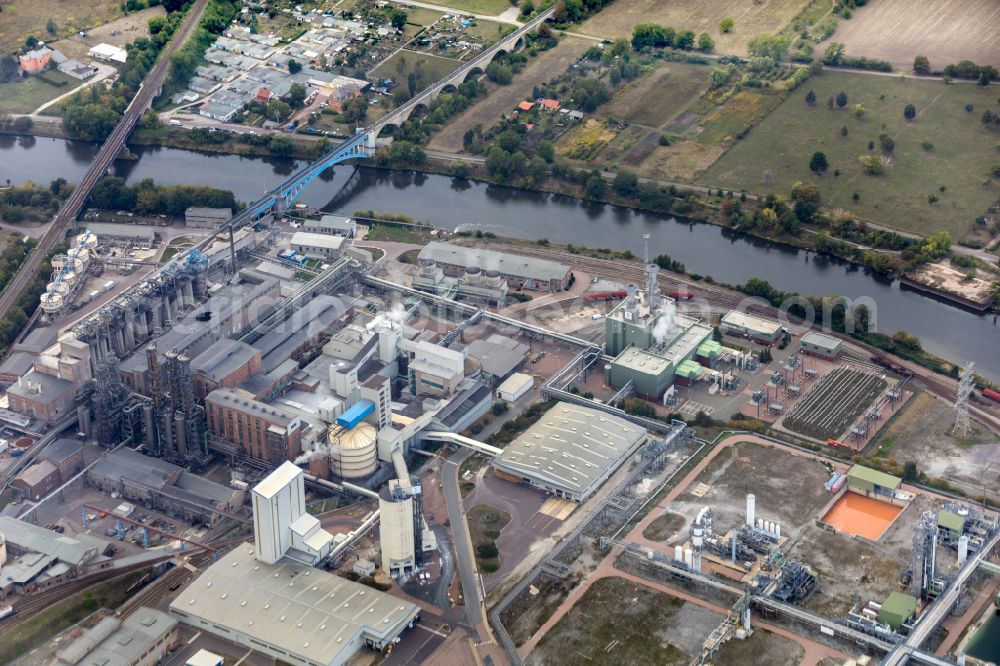 Aerial image Bernburg (Saale) - Technical facilities in the industrial area of Industriepark Solvay in Bernburg (Saale) in the state Saxony-Anhalt, Germany