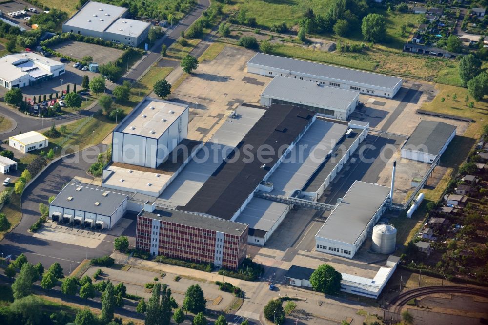 Magdeburg from above - Equipment in the industrial area of Milchhof Magdeburg GmbH in Magdeburg in the state Saxony-Anhalt