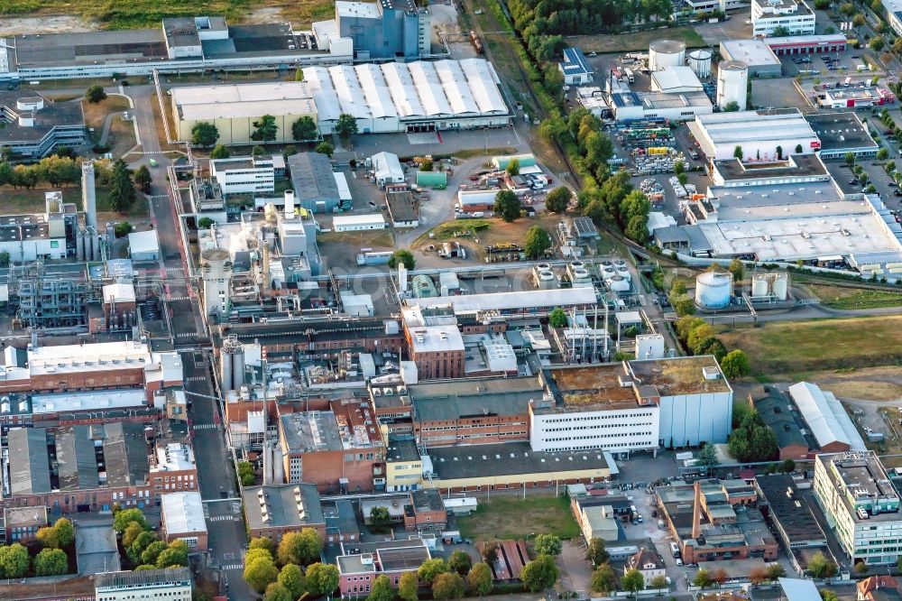 Freiburg im Breisgau from the bird's eye view: Technical facilities in the industrial area Rhodia in Freiburg im Breisgau in the state Baden-Wurttemberg, Germany