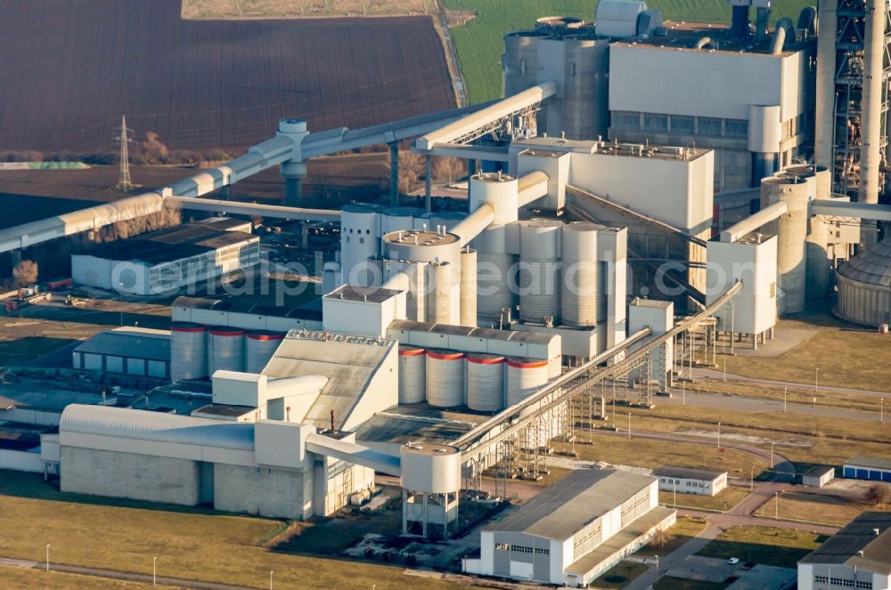 Aerial image Bernburg (Saale) - Technical facilities in the industrial area of Schwenk Zementwerke in Bernburg (Saale) in the state Saxony-Anhalt, Germany