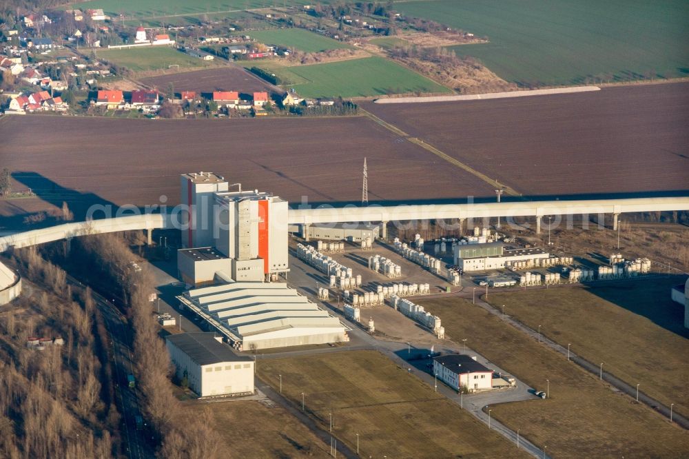 Bernburg (Saale) from the bird's eye view: Technical facilities in the industrial area of Schwenk Zementwerke in Bernburg (Saale) in the state Saxony-Anhalt, Germany