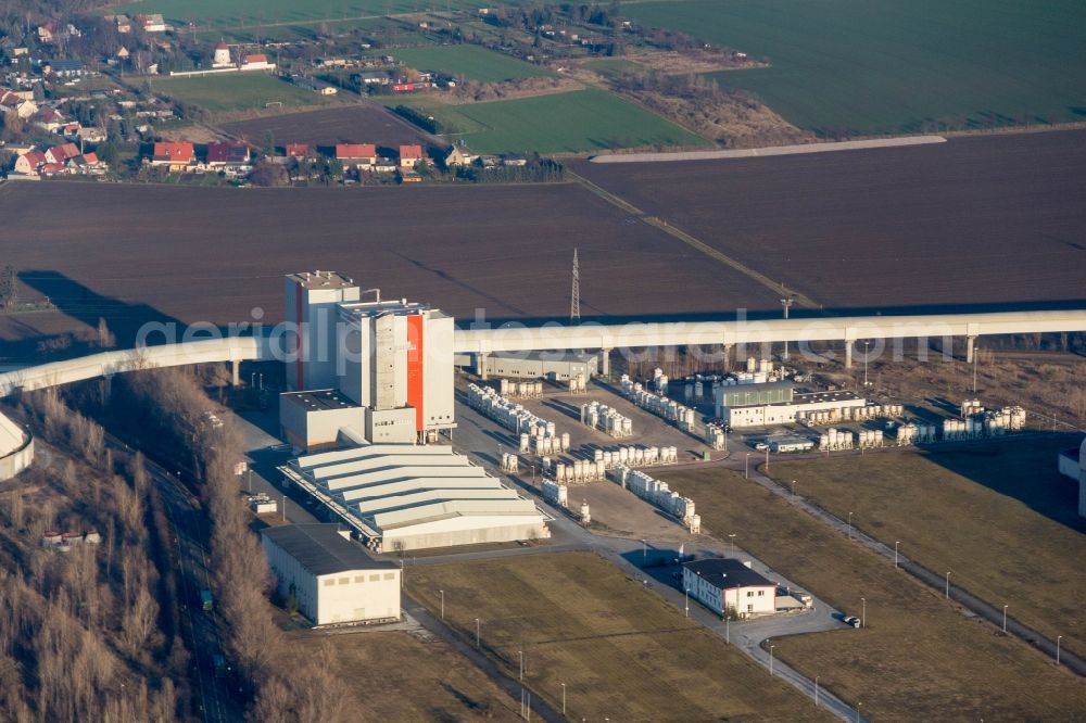 Aerial image Bernburg (Saale) - Technical facilities in the industrial area of Schwenk Zementwerke in Bernburg (Saale) in the state Saxony-Anhalt, Germany