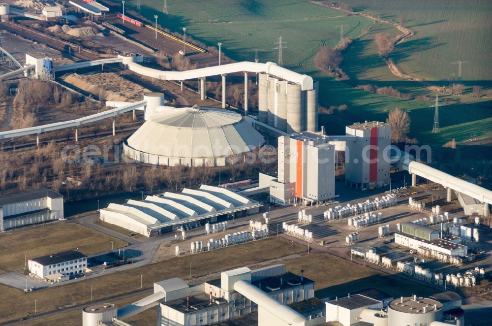 Bernburg (Saale) from the bird's eye view: Technical facilities in the industrial area of Schwenk Zementwerke in Bernburg (Saale) in the state Saxony-Anhalt, Germany