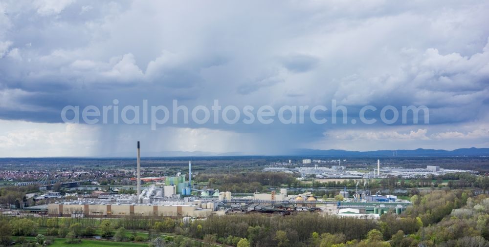 Aerial image Karlsruhe - Technical facilities in the industrial area Stora Enso Maxau GmbH in Karlsruhe in the state Baden-Wuerttemberg