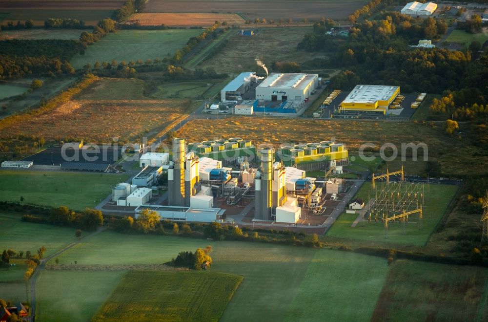 Uentrop from above - Industrial area of Uentrop in the state of North Rhine-Westphalia. The gas power station of Trianel Gaskraftwerk Hamm GmbH & Co. KG is part of the area