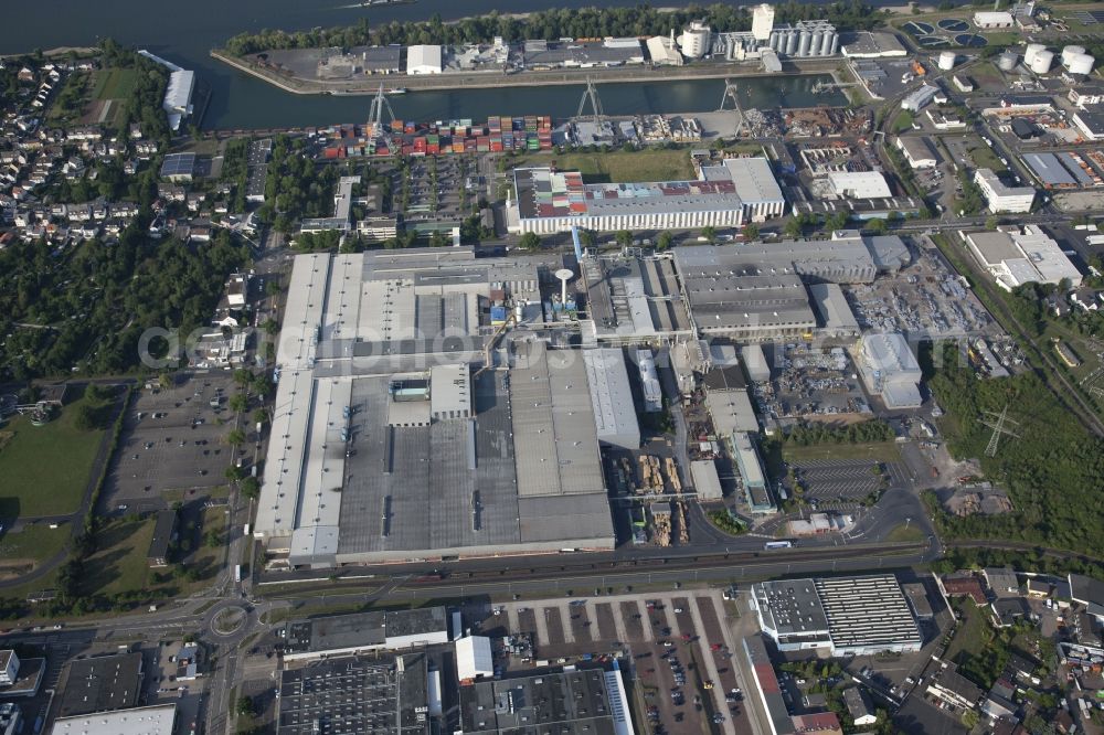 Koblenz from above - Technical equipment and production facilities of the aluminum factory Aleris in Koblenz in the state Rhineland-Palatinate, Germany