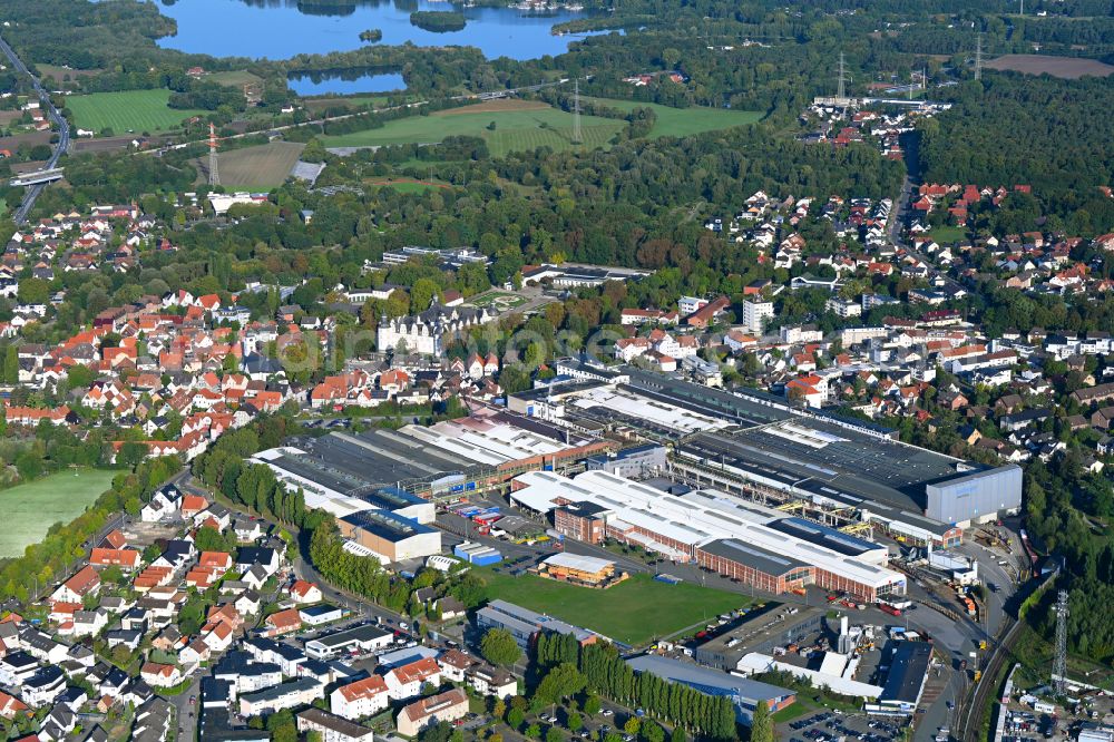 Aerial photograph Paderborn - Technical equipment and production facilities of the steelworks BENTELER International Aktiengesellschaft on street Residenzstrasse in the district Schloss Neuhaus in Paderborn in the state North Rhine-Westphalia, Germany