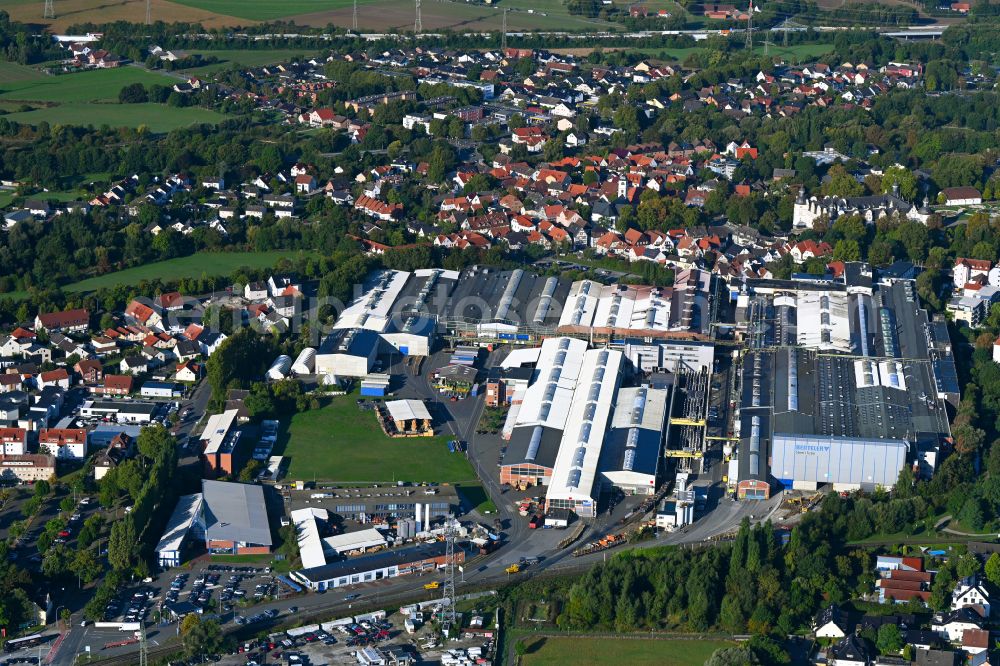 Aerial image Paderborn - Technical equipment and production facilities of the steelworks BENTELER International Aktiengesellschaft on street Residenzstrasse in the district Schloss Neuhaus in Paderborn in the state North Rhine-Westphalia, Germany