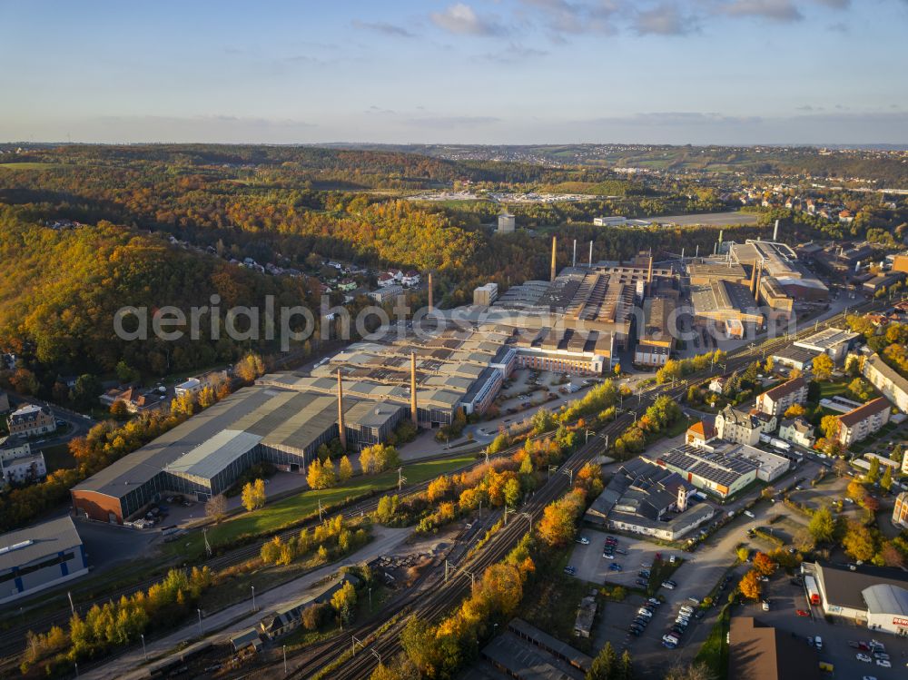 Freital from the bird's eye view: Technical equipment and production facilities of the steelworks BGH Edelstahl on street Am Stahlwerk in Freital in the state Saxony, Germany