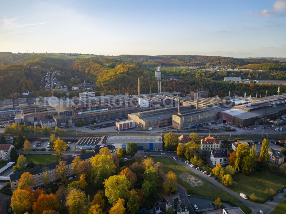 Aerial photograph Freital - Technical equipment and production facilities of the steelworks BGH Edelstahl on street Am Stahlwerk in Freital in the state Saxony, Germany