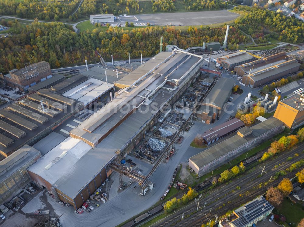 Freital from above - Technical equipment and production facilities of the steelworks BGH Edelstahl on street Am Stahlwerk in Freital in the state Saxony, Germany