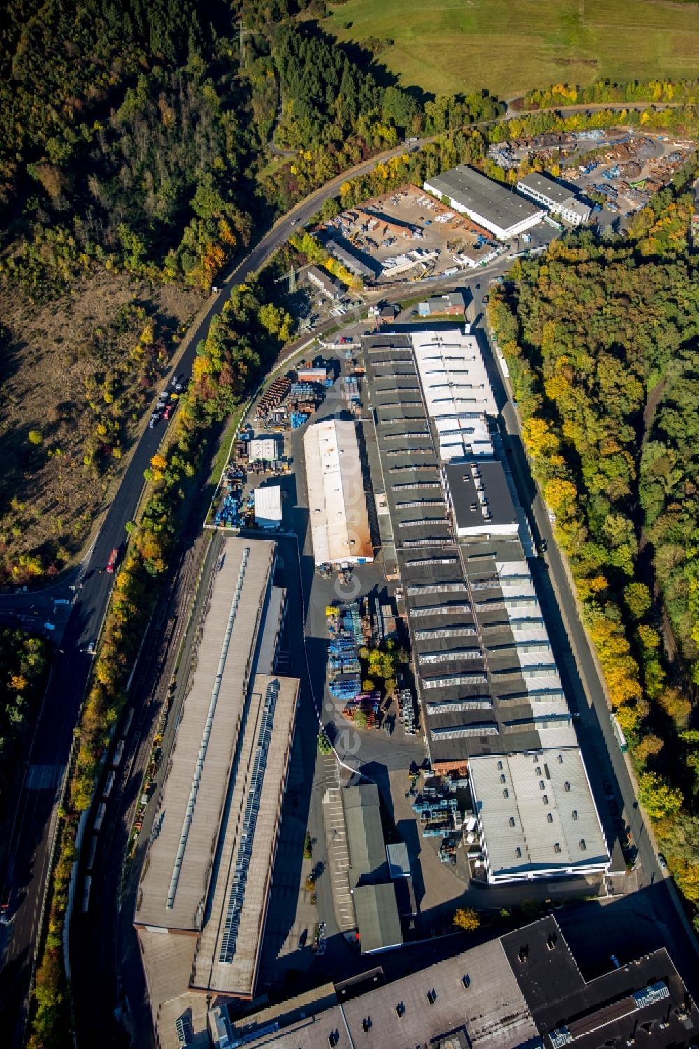 Aerial image Siegen - Technical equipment and production facilities of the steelworks BGH Edelstahl Siegen GmbH in Siegen in the state North Rhine-Westphalia