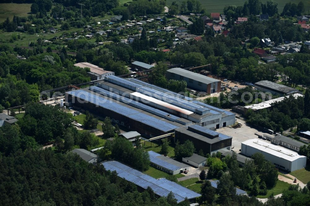 Burg from above - Technical equipment and production facilities of the steelworks Edelstahl Service Center Burg GmbH in Burg in the state Saxony-Anhalt