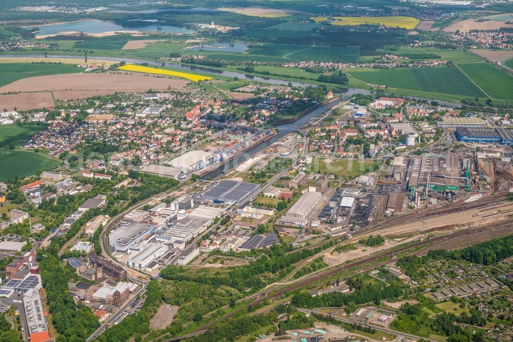 Aerial image Riesa - Technical equipment and production facilities of the steelworks ESF Elbe-Stahlwerke Feralpi GmbH in Riesa in the state Saxony, Germany