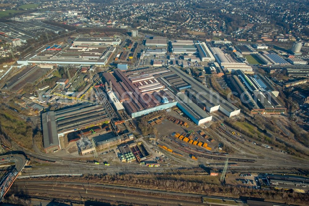 Aerial image Mülheim an der Ruhr - Technical equipment and production facilities of the steelworks Thyssen Krupp in Muelheim on the Ruhr in the state North Rhine-Westphalia