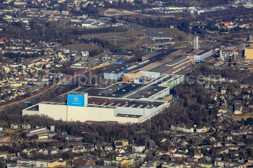 Bochum from above - Technical equipment and production facilities of the steelworks of thyssenkrupp Steel Europe AG along the Essener Str. in the district Wattenscheid in Bochum in the state North Rhine-Westphalia, Germany