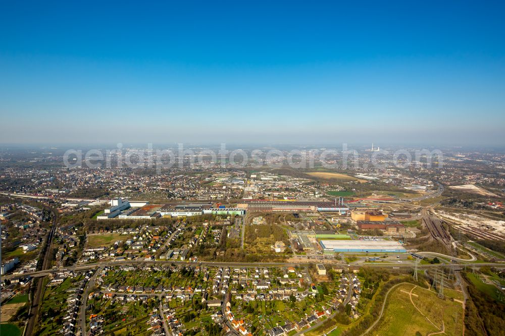 Bochum from the bird's eye view: technical equipment and production facilities of the steelworks Thyssenkrupp Steel Europe AG on street Walzwerkstrasse in the district Wattenscheid in Bochum in the state North Rhine-Westphalia, Germany