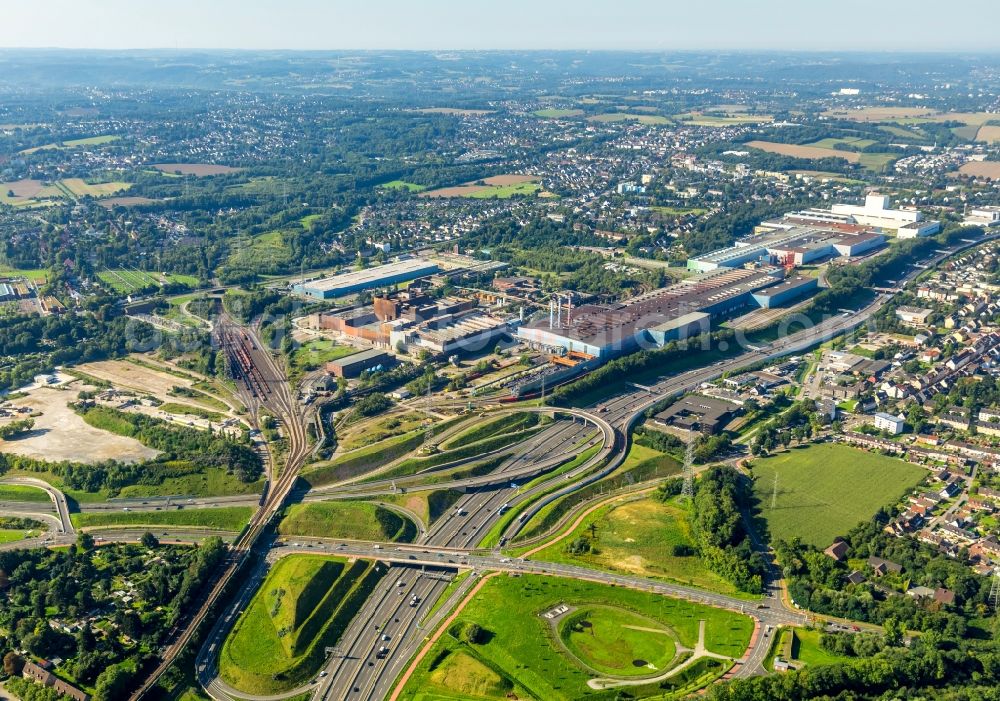 Aerial image Bochum - Technical equipment and production facilities of the steelworks of thyssenkrupp Steel Europe AG along the Essener Strasse in the district Wattenscheid in Bochum in the state North Rhine-Westphalia, Germany