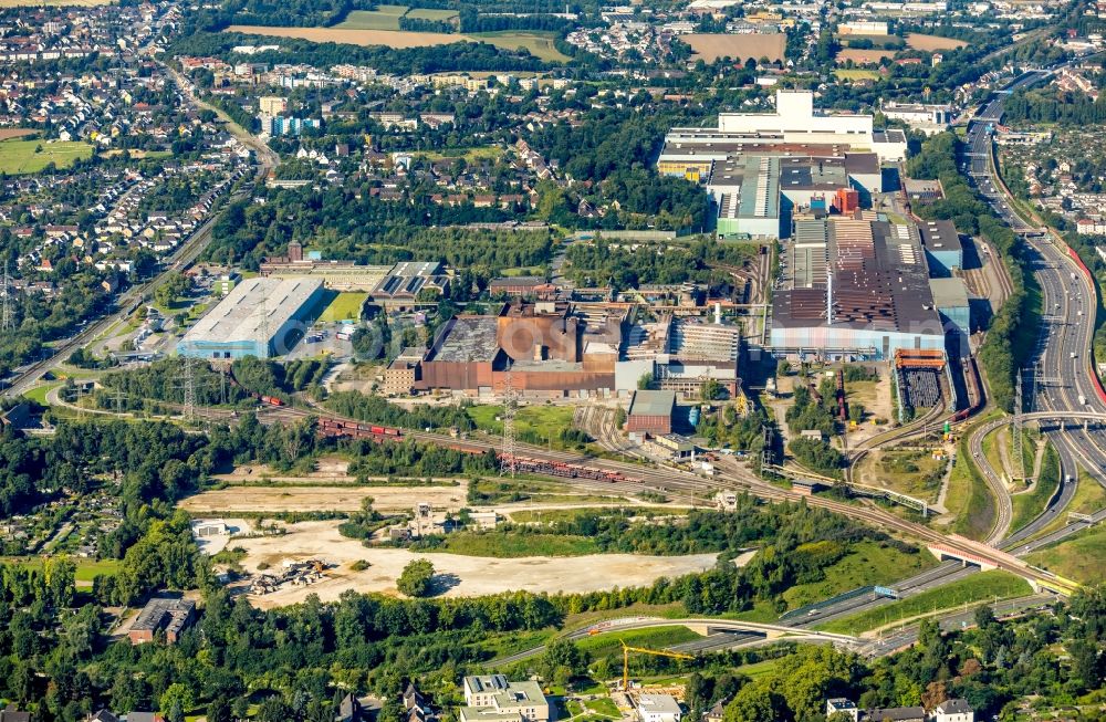 Aerial photograph Bochum - Technical equipment and production facilities of the steelworks of thyssenkrupp Steel Europe AG along the Essener Strasse in the district Wattenscheid in Bochum in the state North Rhine-Westphalia, Germany