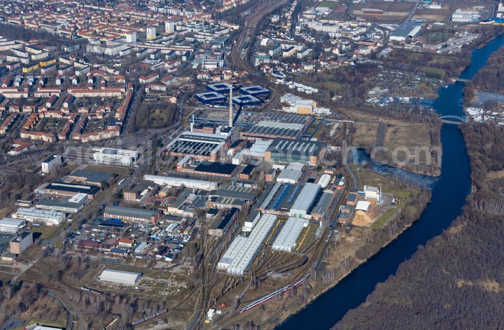 Aerial image Hennigsdorf - Technical facilities in the industrial area of factorysanlagen of Bombadier Transportation in Hennigsdorf in the state Brandenburg, Germany