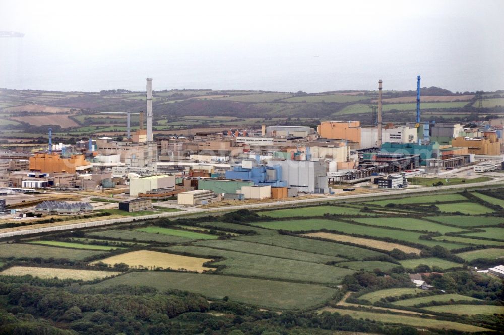 Aerial photograph Beaumont-Hague - Technical equipment of the reprocessing plant for nuclear fuel Cap de la Hague in Beaumont-Hague in Normandy, France. It is an industrial complex of the COGEMA group in the area of La Hague