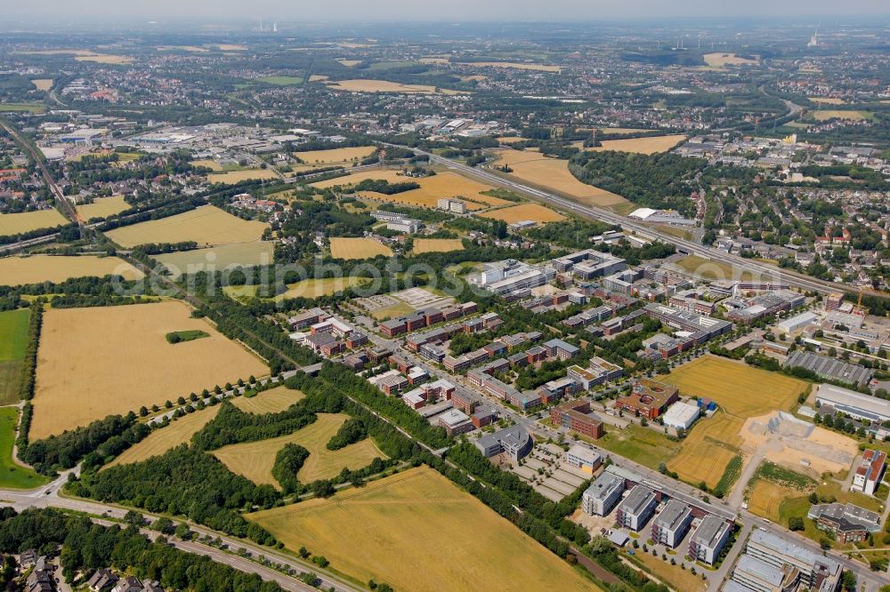 Aerial photograph Dortmund - Architectural complex of the technical university on the Emil-Figge-Strasse and Otto-Hahn-Strasse in Dortmund in North Rhine-Westphalia. The institute for Institute of robotics research at the technical university , university product marketing, Faculty of Physics, the Department of Biochemical and Chemical Engineering are among others located there