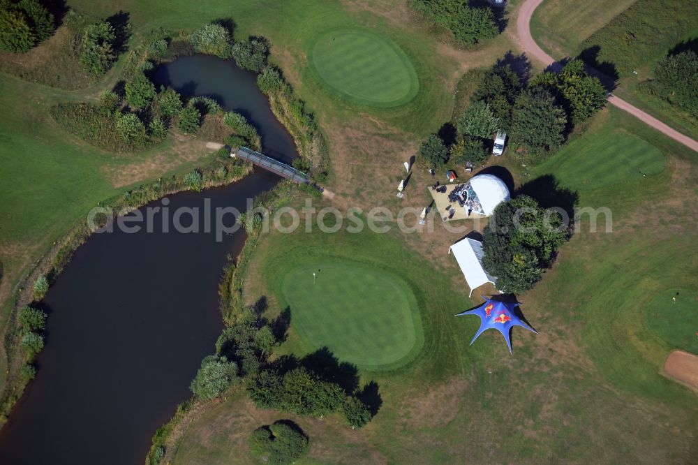 Wandlitz from above - Pond at the grounds of the golf course of the Golfclub Prenden in Wandlitz in the state Brandenburg