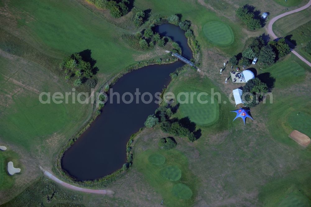 Wandlitz from the bird's eye view: Pond at the grounds of the golf course of the Golfclub Prenden in Wandlitz in the state Brandenburg