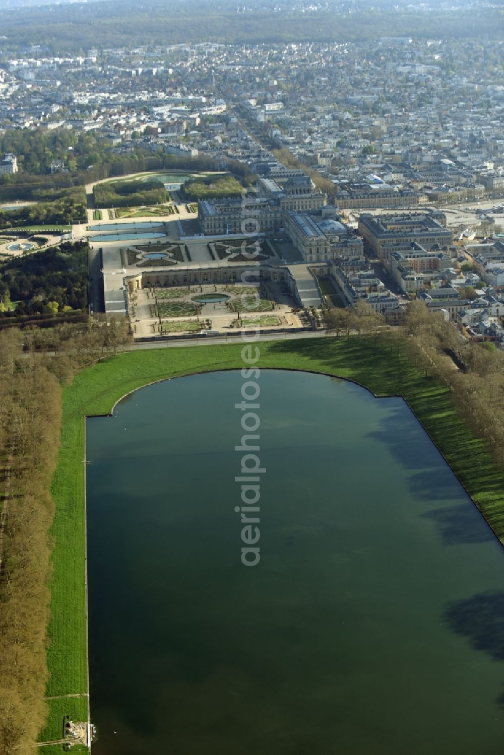 Aerial image Versailles - Lake in the park of the castle Versailles in Versailles in Ile-de-France, France