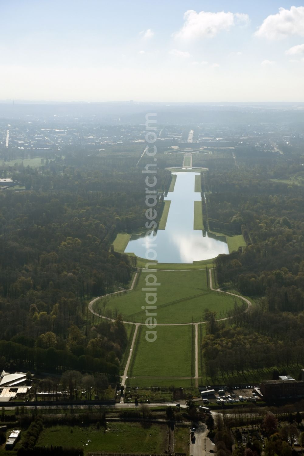 Versailles from the bird's eye view: Lake in the park of the castle Versailles in Versailles in Ile-de-France, France