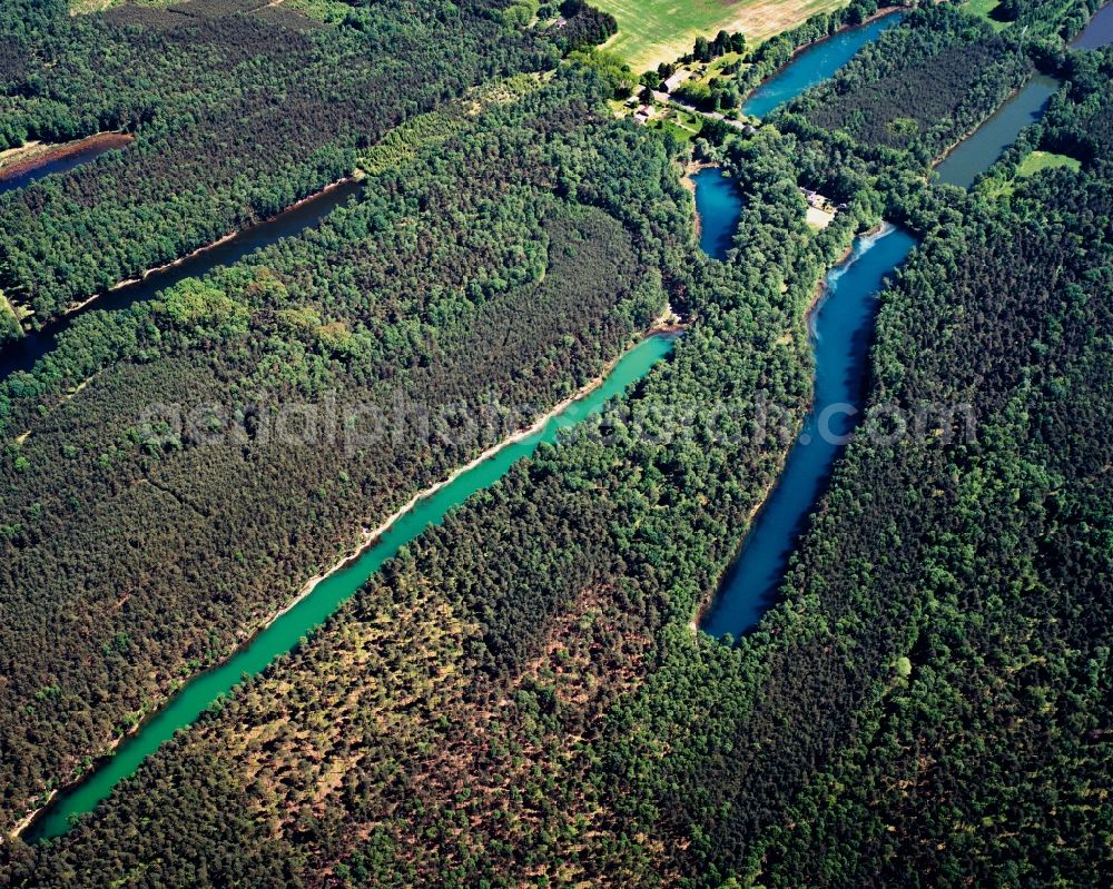 Weißwasser/Oberlausitz from above - Ponds and landscape in Weißwasser in the state of Saxony. The area is within the city limits of the district town. It belongs to the lake region of Lausitz which is an artificial water landscape, created through the flooding of former brown coal mines