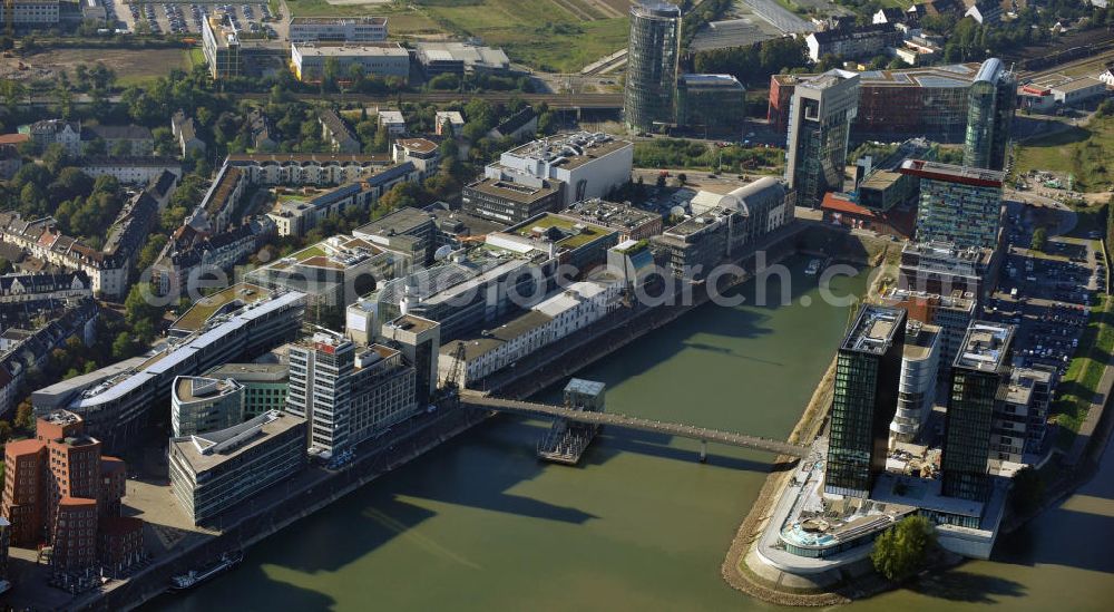 Aerial image Düsseldorf - Teilansicht vom Medienhafen in Düsseldorf-Stadtbezirk 03. Partial view of the port Medienhafen in Düsseldorf-Stadtbezirk 03.