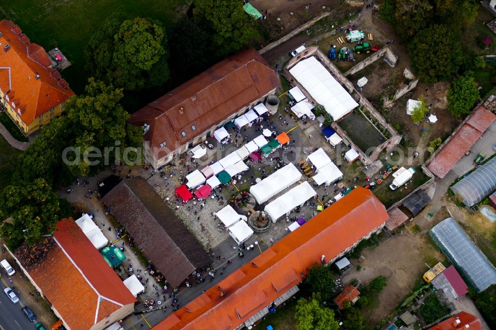 Waake from the bird's eye view: Participants at the event area of ersten Suedniedersachsentage in Waake in the state Lower Saxony, Germany