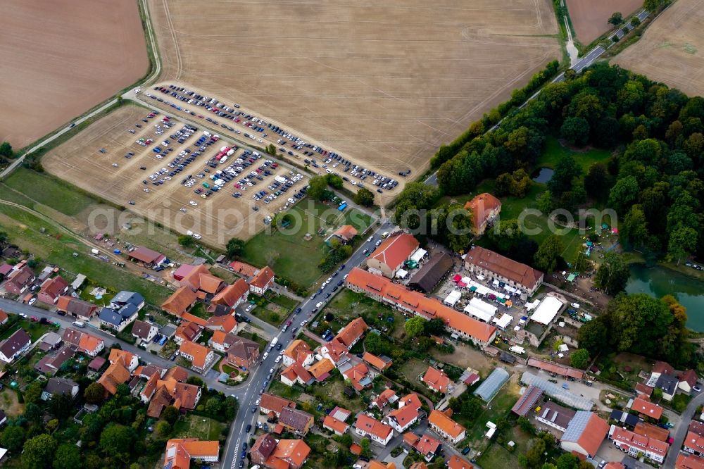 Aerial image Waake - Participants at the event area of ersten Suedniedersachsentage in Waake in the state Lower Saxony, Germany