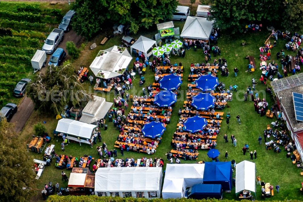 Ettenheim from above - Participants at the event area Heubergfest on Tag of deutschen Einheit in Ettenheim in the state Baden-Wurttemberg, Germany