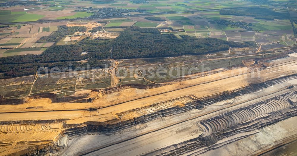 Aerial photograph Hambach - Participant of a political protest demonstration against the clearing of the forest Hambacher Forst in Hambach in the state North Rhine-Westphalia, Germany