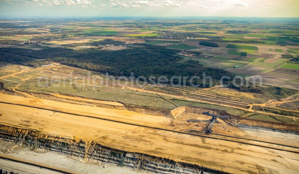 Hambach from the bird's eye view: Participant of a political protest demonstration against the clearing of the forest Hambacher Forst in Hambach in the state North Rhine-Westphalia, Germany